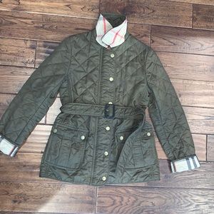 Hunter Green Burberry Brit quilted belted jacket